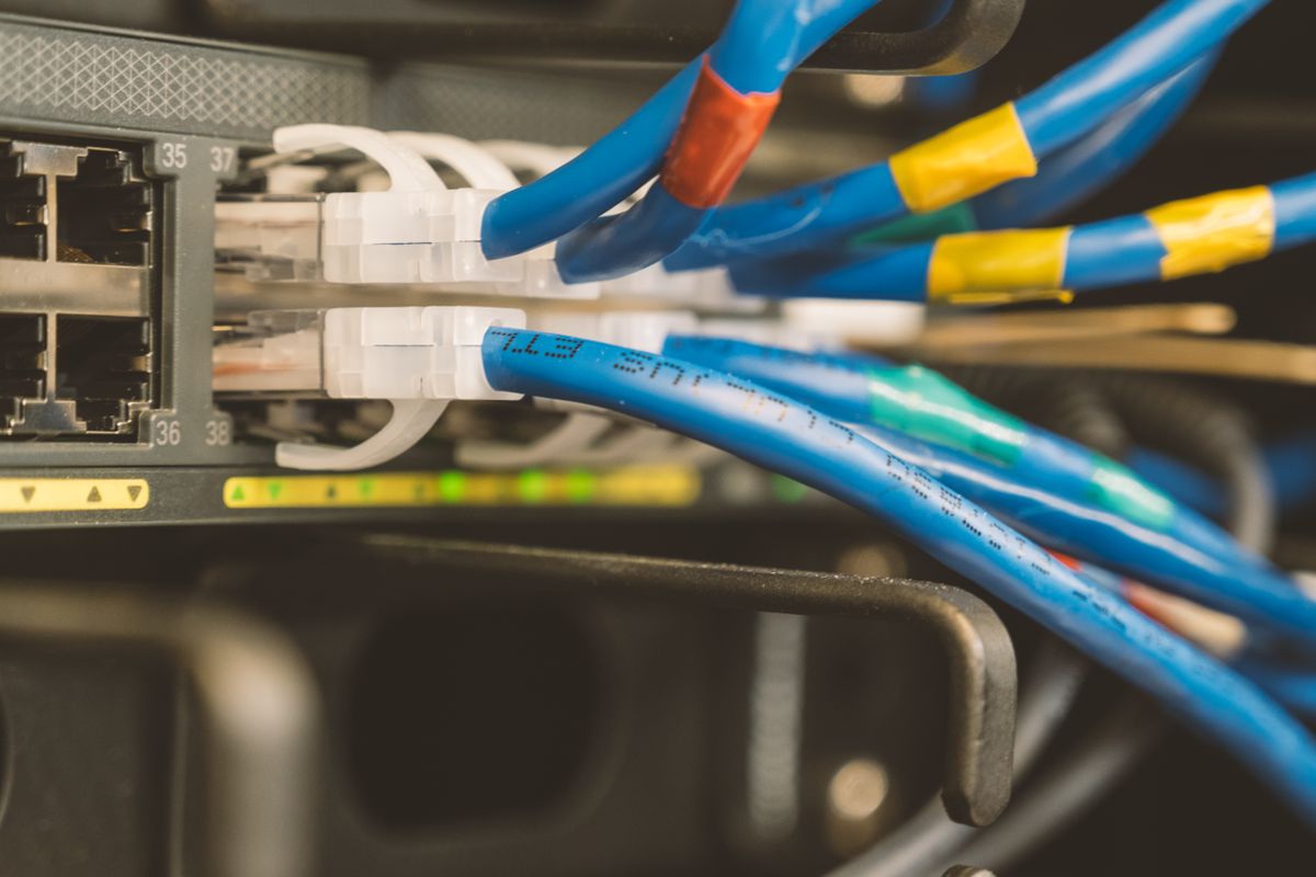 Cat6 network cables terminated into a network switch